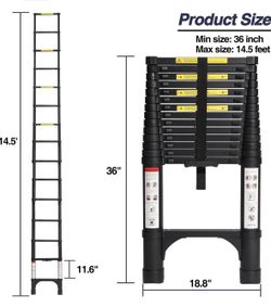 BOCOM 14.5 FT Aluminum Telescoping Ladder, Lightweight Multi-Purpose Collapsible Extension with 2 Triangle Stabilizers, Heavy Duty 330 lbs Max Capacit