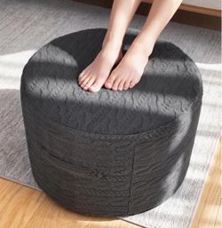 Hobestluk Stuffed Pouf Ottoman,Memory Foam Filled,Soft Pouf,Braided Grey NEW