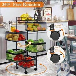 Kitchen Storage Rack Rotating Vegetable with Wheels Square White Multi-Layer Floor-Standing Rack-Rot