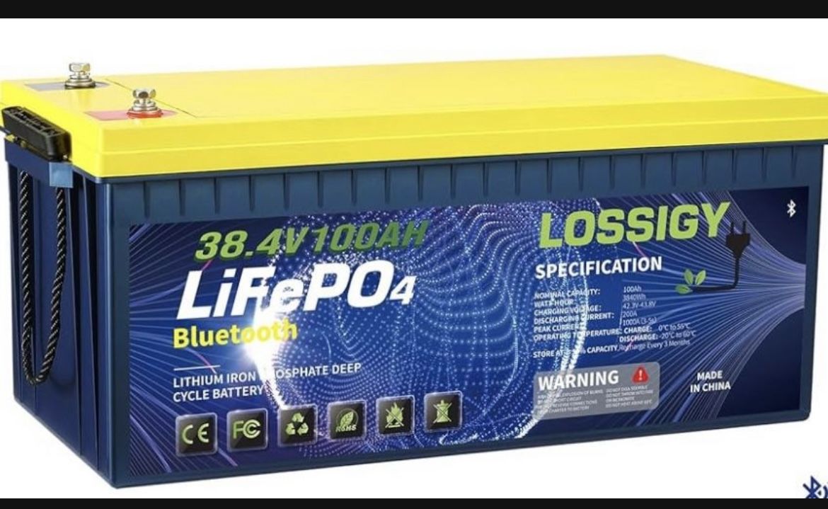 LOSSIGY 36V Lithium Golf Cart Battery with 25A Lifepo4 Charger, Prefect for Trolling Motor, Marine, Boat, Built in 200A Bluetooth BMS, Peak Current 10
