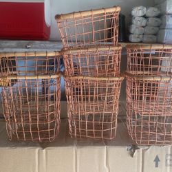 7 Copper and bamboo Baskets 