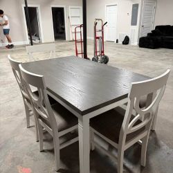 Modern Gray White Dining Table Set 4 Chairs Bench