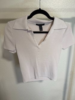 Forever 21 White Ribbed Collared Crop Top – Women’s Medium