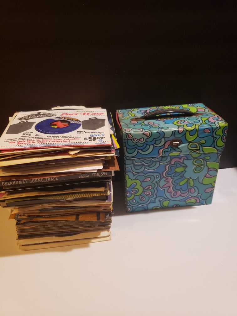 Vinyl Record Lot of 45s rpm + Rare Vintage Album Holder Case - 150+ Albums (Various Genres from 50s + 60s + 70s)