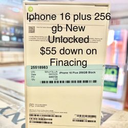 iPhone 16 Plus 256 Gb New In Box Unlocked $55 Down On financing free delivery