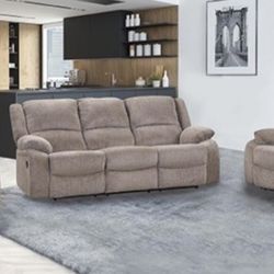 Brand New Mocha Chenille 3pc Reclining Sofa Set 