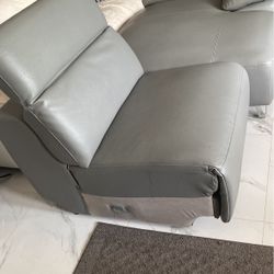 Real Leather, Secciónal Grey Sofa 