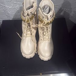Ankle High Top Boots With Gold Chain Size: 8