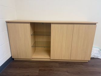 Light Oak Sideboard Cabinet with Glass Shelves