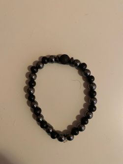 lava rock centered bead blk and silver