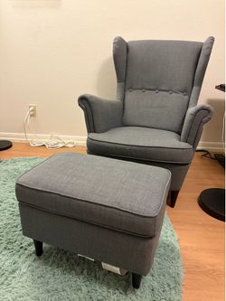 IKEA - STRANDMON Armchair and ottoman, Nordvalla dark gray