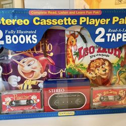 RARE! Collectible Vintage Child's Sterio Cassette Player With Read-Along Books. New In Sealed Original Packaging. 
