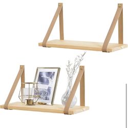 Brand new hanging wall wood Shelves Leather Strap Swing Organizer for Nursery Bedroom Living Room Bathroom Dorm
