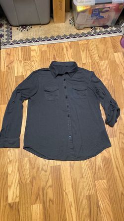 Dark Gray Button-Up Long Sleeve Shirt, Woman size L