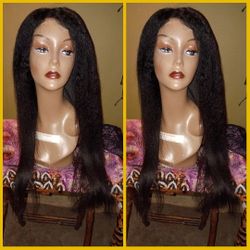 24" Brazilian Kinky Straight Virgin 4c4 Closure Human Hair Wig 
