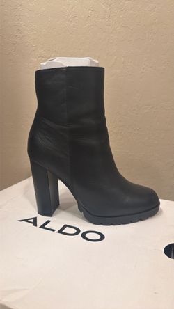 Aldo Black Leather Heeled Ankle Boots Size 8