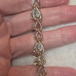 .925 With Gold Overlay With Aquarine Gem Stones Bracelet 