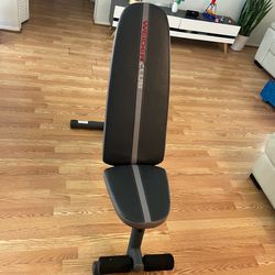 bench and weight rack.