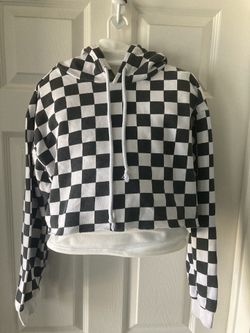 Girls Checkered Cropped Hoodie