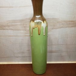 Green and Brown 19" Tall Pottery Vase
