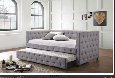 Upholstered Twin Daybed with Trundle Grey