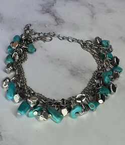 Turquoise and Silver Toned Charm Bracelet