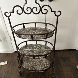 Vintage Ornate Wrought Iron & Genuine Marble 3-Tier Plant Stand
