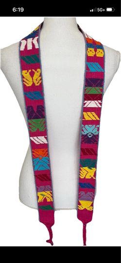Mayan Sash Pink Woven Belt Embroidered Colorful Textile Designs 60” Long