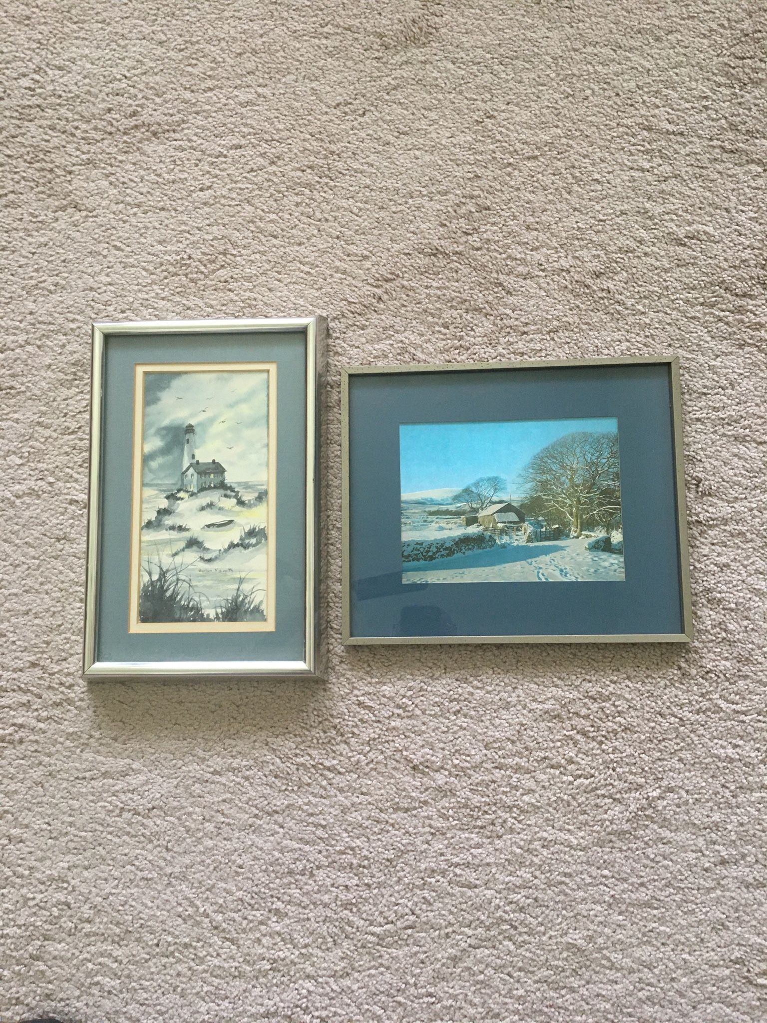 Wall Hangings, lot of 2 like new, 10"h x 12"w and 13"h x 9"w chrome frame