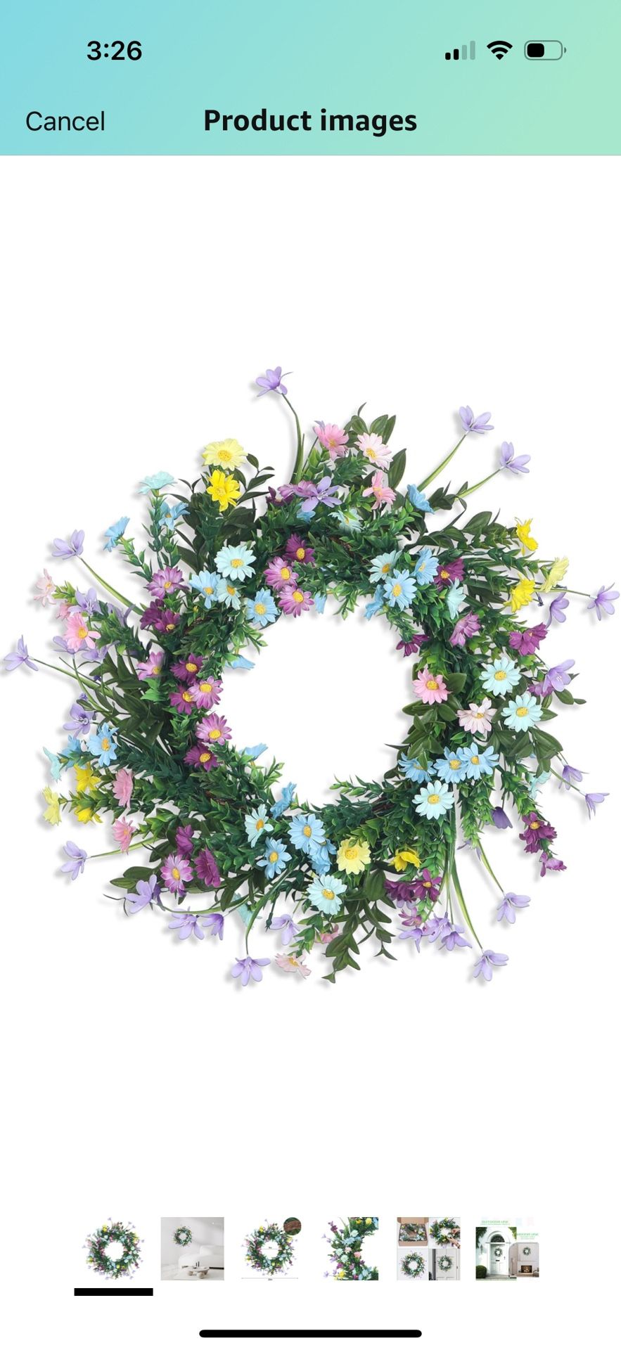 Kmise 20" Wreaths for Front Door, Artificial Colorful Flower Wreath with Daisy for Indoor Outdoor Home Farmhouse Wall