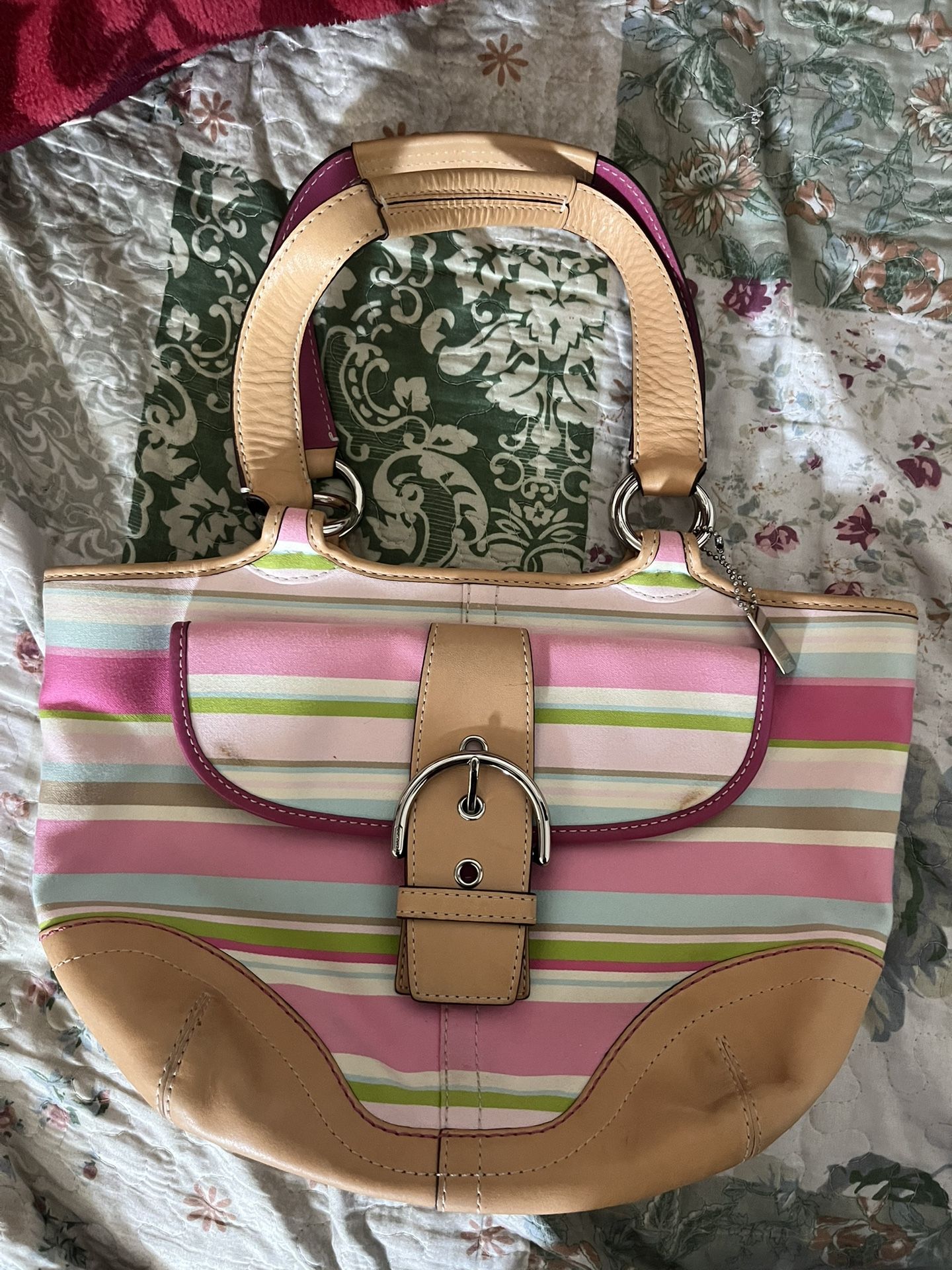 Coach Hamptons Multicolor Striped Buckle Tote Bag