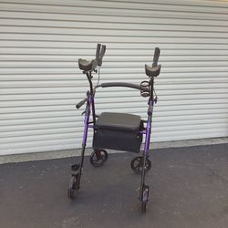 ELENKER All-Terrain Rollator Walker with 10” Rubber Wheels, Padded Seat & Backrest, Under-seat Basket for Seniors