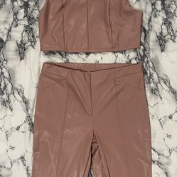 Pink Leather Pant Set 