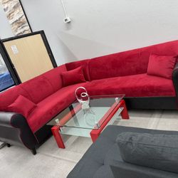 “L” Shape Sectional ❤️ Red Velvet 