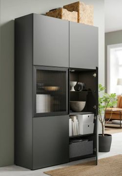Besta storage combination with glass doors, dark gray.