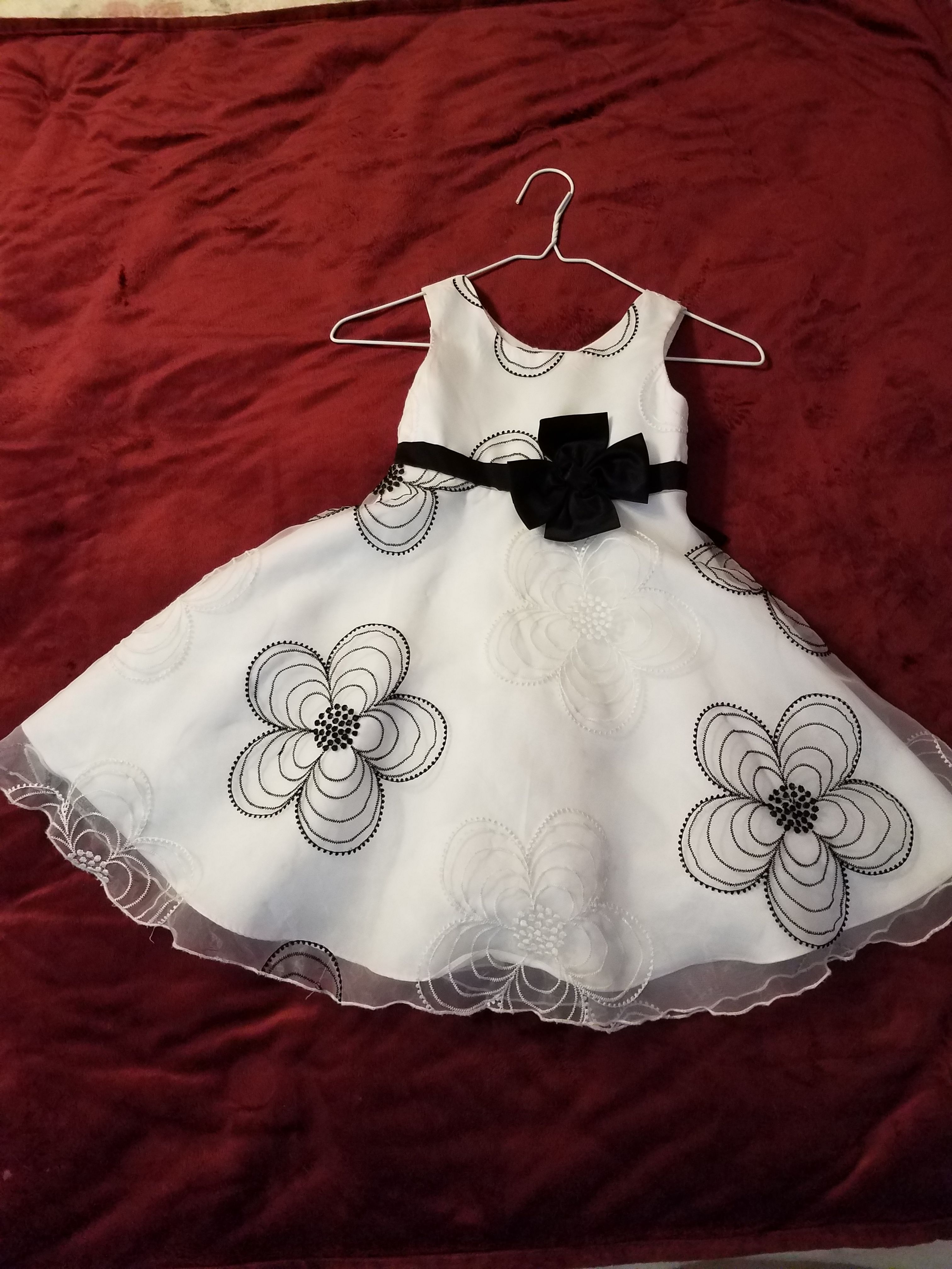 Girls dress, size 5, black and white embroidered flowers