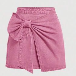 Shein High Waist Women's Denim Mini Skirt With Bowknot
