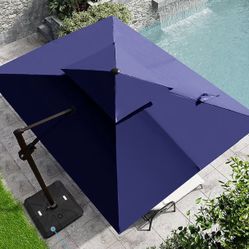 11 ft.x 9ft. Patio Cantilever Umbrella in Navy Blue Double Top Outdoor Umbrella