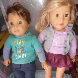 American Girl Dolls "Logan And Tenney" Set With Original Outfits. Retired!