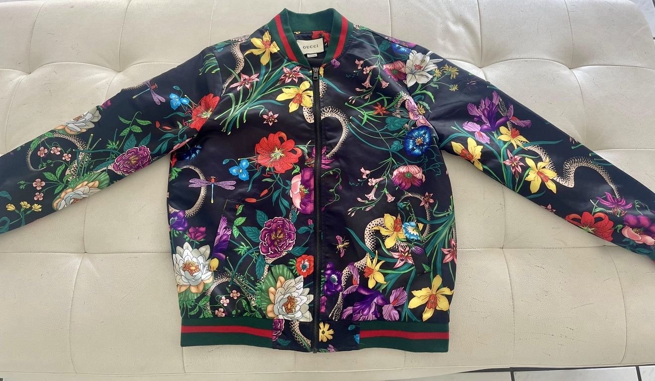 GUCCI - Pre-owned FLORA SNAKE-PRINT SILK BOMBER JACKET