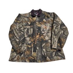 Vintage Carhartt Realtree Camo Blanket Lined Canvas Chore Coat Jacket Size Large 