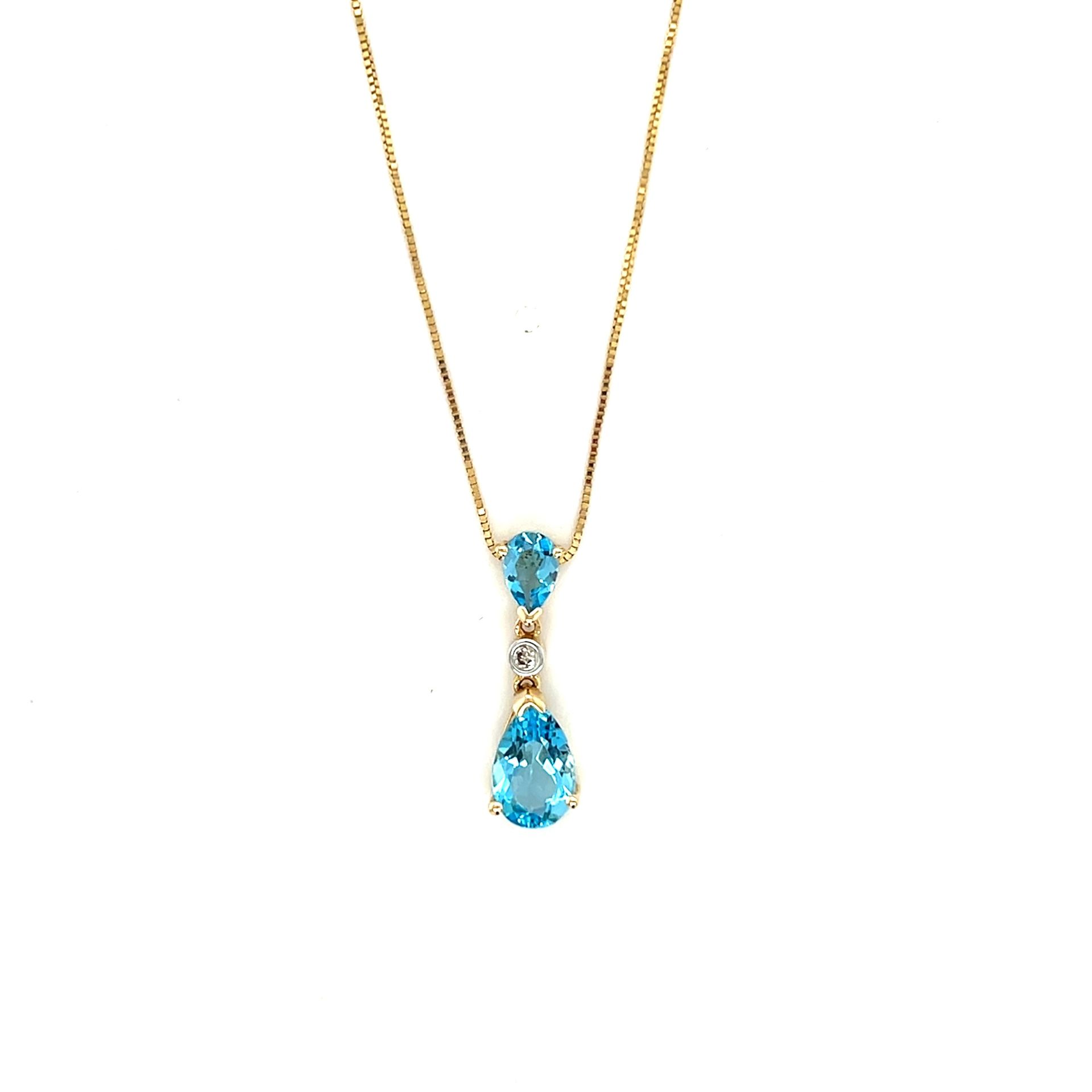 14K Gold Topaz/Diamond Drop Pendant Necklace