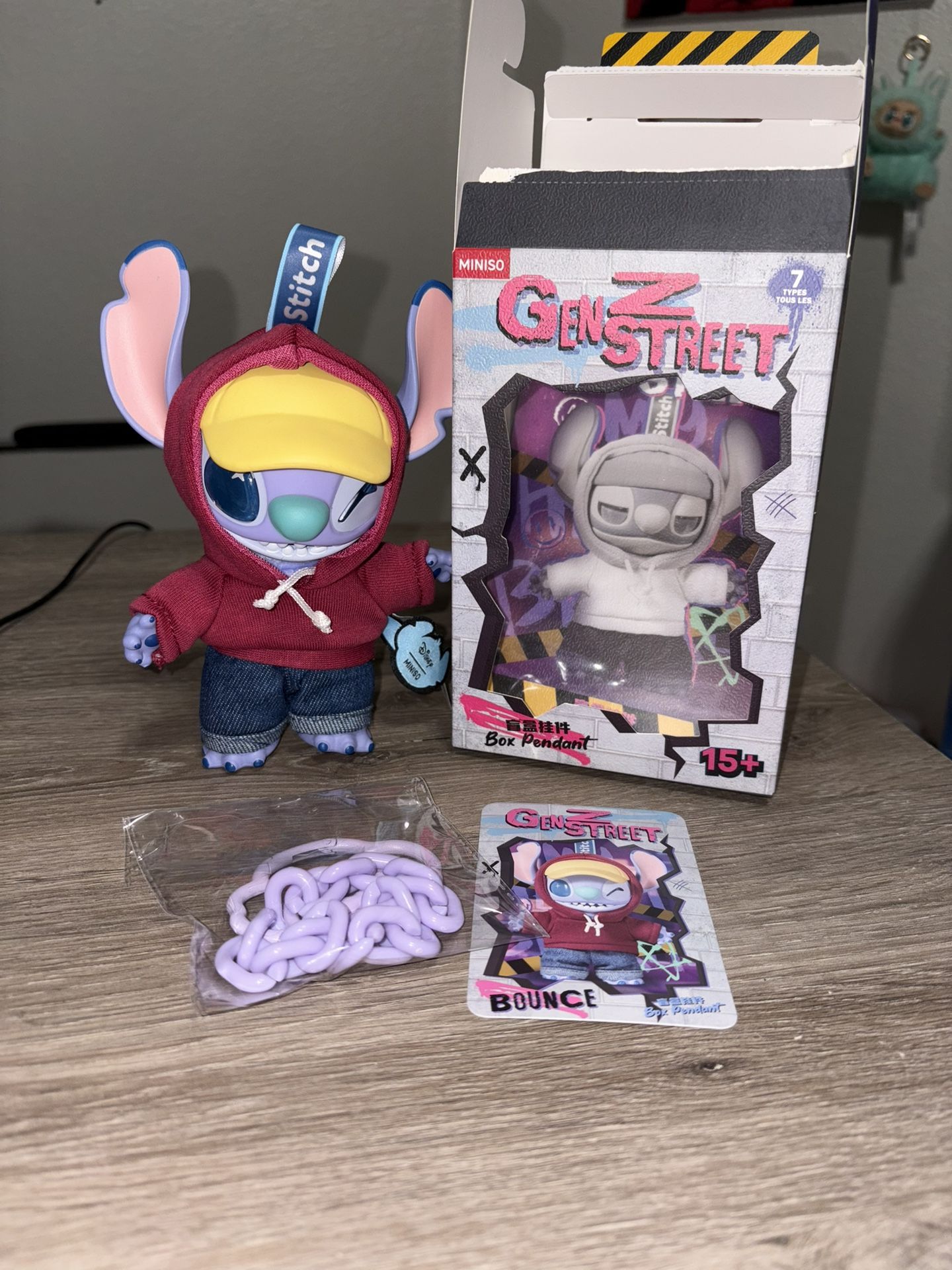 AUTHENTIC Miniso Disney Stitch GenZ Street Vinyl Plush Pendant - Bounce Rebond