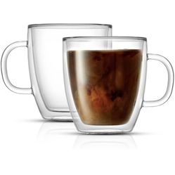 Double Wall Insulated Glasses - Coffee Mugs (Set of 2) - 13.5-Ounces