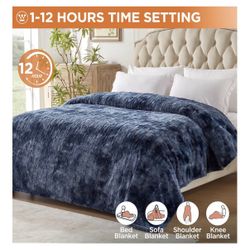 Westinghouse Electric Blanket Queen, Faux Fur Heated Blanket with 10 Heating Levels & 1-12 Hours Auto Off, Soft Cozy Sherpa Heated Blanket Washable Bl