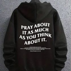 Black Men Slogan & Cross Graphic Drop Shoulder Drawstring Hoodie.