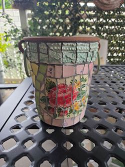 Beautiful Vintage Double Sided Mosaic Clay Plant Pot.