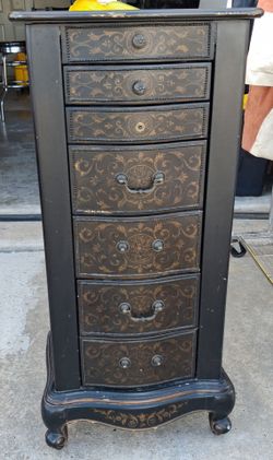 Black Ornate 7-Drawer Tall Jewelry Armoire
