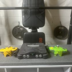 Nintendo 64 With Two Controllers And All Cables