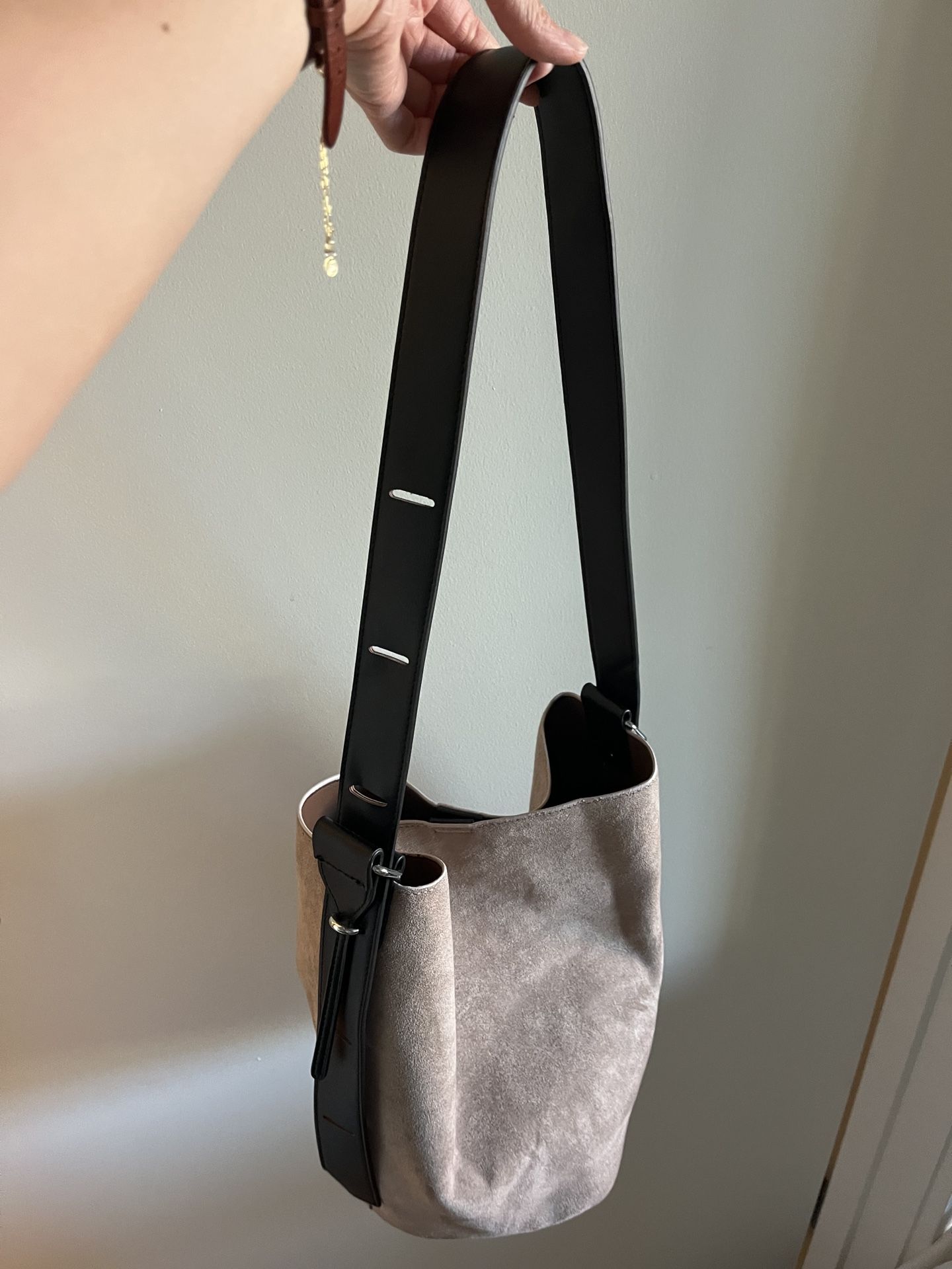 Vegan Leather Suede Shoulder Bag (Brown)